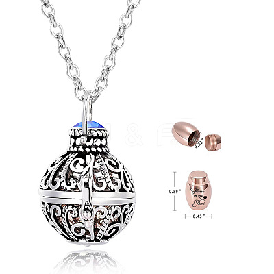 304 Stainless Steel Round Urn Ashes Pendant Necklace PW-WG9842A-09-1