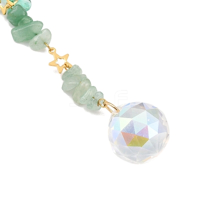 Round Glass & Natural Green Aventurine Chips Hanging Suncatchers HJEW-JM04209-01-1