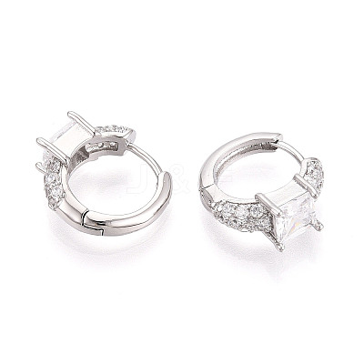 Brass Micro Pave Clear Cubic Zirconia Square Hoop Earrings EJEW-T048-44P-1