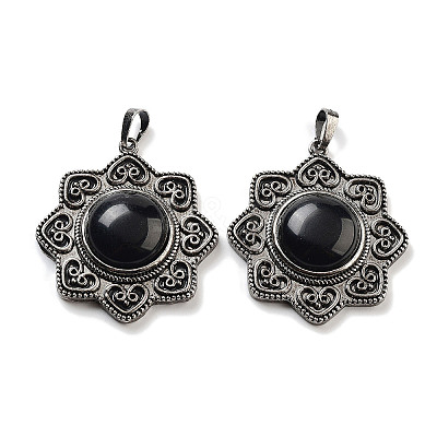 Natural Obsidian & Brass Pendants G-K338-09AS-10-1