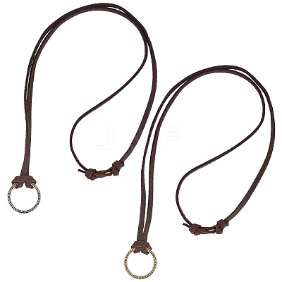 2Pcs 2 Colors Alloy Cowhide Leather Cords Neck Cord AJEW-GF0013-18-1