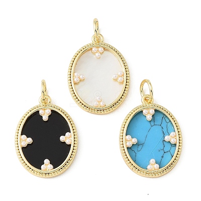 Brass & Synthetic Turquoise/Natural White Shell/Resin & ABS Plastic Pearl Pendants PL-CBA6938-10G-1