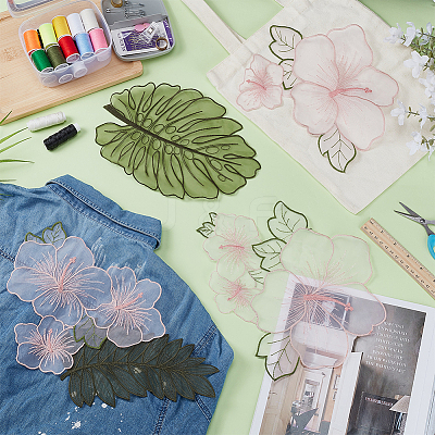 5Pcs Organza Flower & Leaf DIY-WH0622-250-1