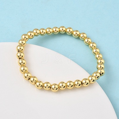 Brass Round Beaded Stretch Bracelets for Men Women BJEW-B148-05D-G-1