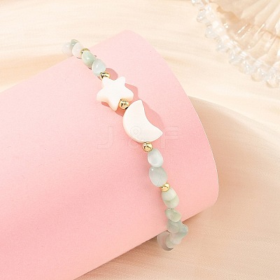 Moon Star Natural Shell and Nuggets Natural Glass Beaded Bracelets BJEW-JB14483-1