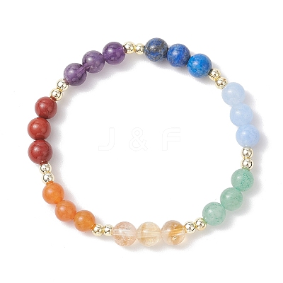 Natural Amethyst & Red Jasper & Red Aventurine & Synthetic Hematite & Lapis Lazuli & Citrine & White Jade & Green Aventurine Beaded Stretch Bracelets for Girls BJEW-JB12174-1