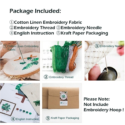 Monstera Leaf Pattern DIY Embroidery Beginner Kit DIY-P077-018-1