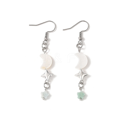Star with Moon Natural Mixed Stone Dangle Earrings EJEW-JE06756-1