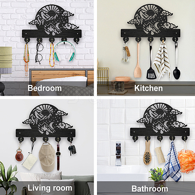Wood & Iron Wall Mounted Hangers HJEW-WH0055-223-1