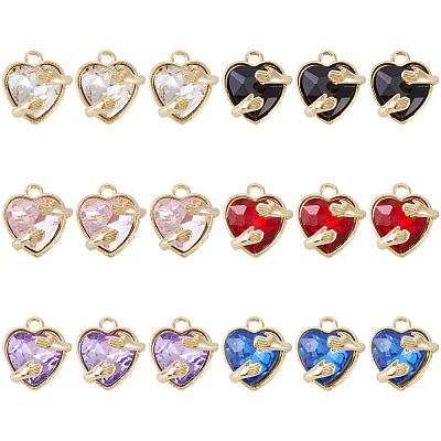 18Pcs 6 Colors Alloy Glass Charms FIND-TA0009-91G-1