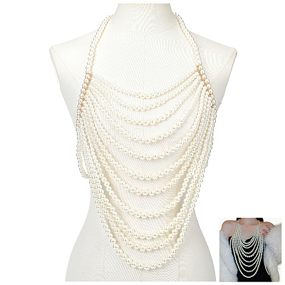 Plastic Imitation Pearl Round Beaded Shoulder Chains AJEW-WH20006-210-1