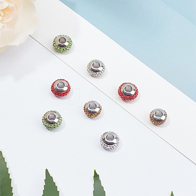 Rondelle 304 Stainless Steel Polymer Clay Rhinestone European Beads GPDL-UN0001-01-1