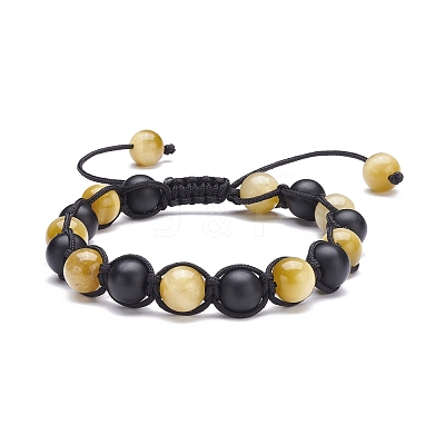 Round Stone Braided Bead Bracelets Set BJEW-JB07260-03-1