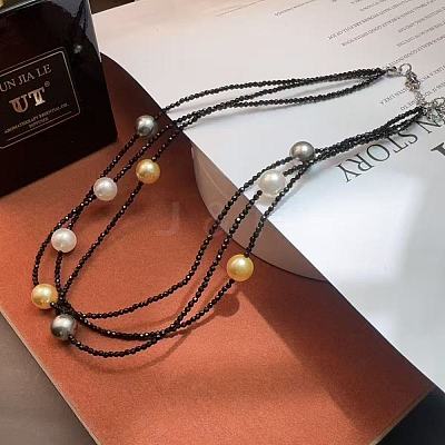 Faceted Round Glass Beaded 3-Strand Necklaces for Women WG4D3E5-01-1