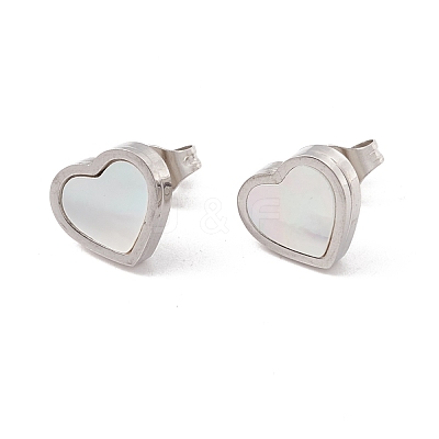 6 Pairs Natural White Shell Heart Stud Earrings EJEW-G291-02M-1