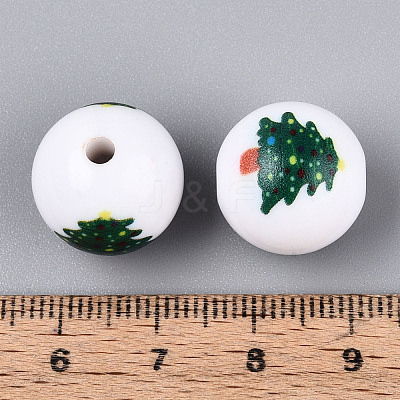Christmas Printed Opaque Acrylic Round Beads OACR-T029-08F-1
