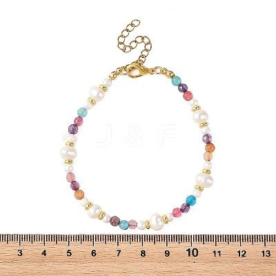 7.5MM Faceted Round Natural Agate(Dyed & Heated) & Natural Freshwater Pearl Beaded Bracelets BJEW-JB14173-1