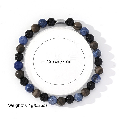Natural Blue Veined Stone Black Agate Cylinder Men's Bracelets MW6661-1