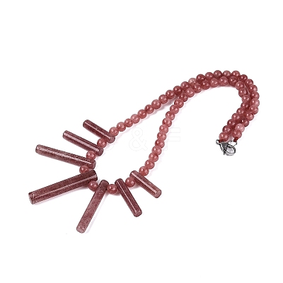 Natural Strawberry Quartz Round Beaded Fan Bib Necklaces NJEW-N064-04H-1