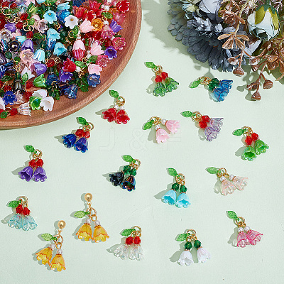 128Pcs 16 Colors Glass Pearl & Acrylic Pendants PALLOY-AR00018-1