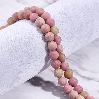 2 Strands Frosted Natural Rhodochrosite Round Bead Strands G-NB0003-47-1