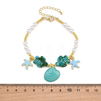 Ocean Brass Enamel Starfish Shell Shape Charm Bracelets for Women KK-CBA68DA-16G-01-1