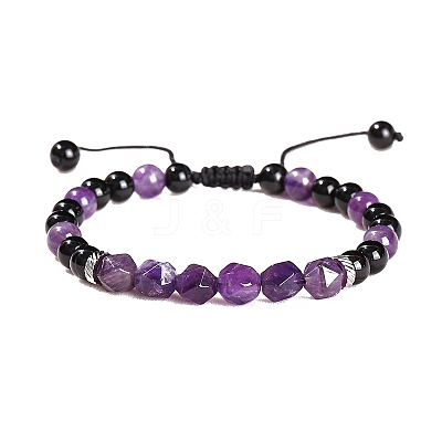 Natural Black Onyx Braided Bead Bracelets PW-WGD5537-02-1