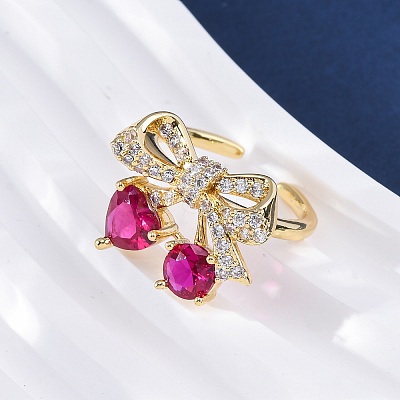 Brass Micro Pave Cubic Zirconia Cuff Rings for Women RJEW-A062-01G-1