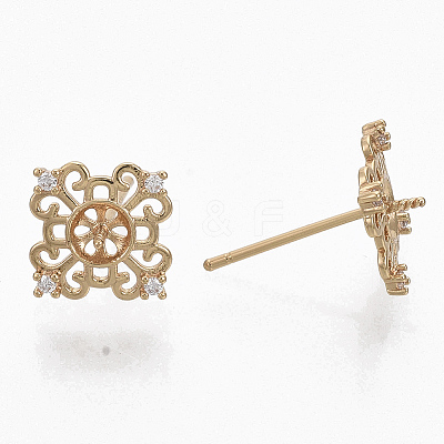 Brass Micro Pave Clear Cubic Zirconia Stud Earring Findings KK-N232-04-NF-1