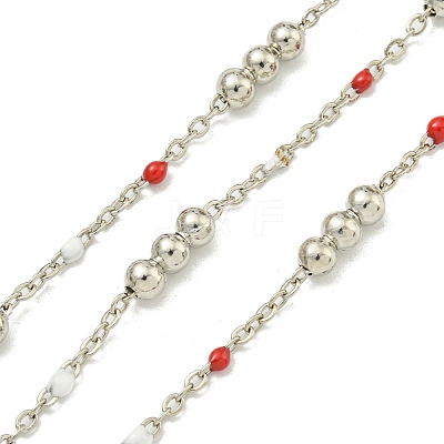 Brass Enamel Round Beaded Link Chain CHC-G022-07P-14-1