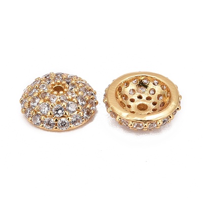 Apetalous Half Round/Dome Brass Micro Pave Cubic Zirconia Bead Caps ZIRC-D062-G-1