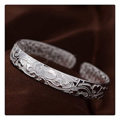 Flower Pattern Alloy Cuff Bangles for Women FS-WG00B5E-01-1