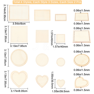 12 Sets 4 Style Wooden Basket Bottoms DIY-GF0004-76-1