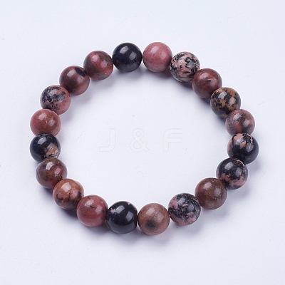 Natural Rhodonite Beaded Stretch Bracelets BJEW-I253-10mm-26-1
