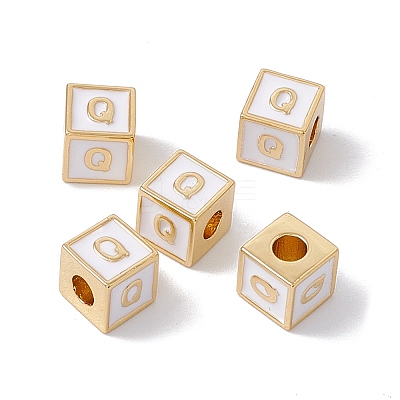 Rack Plating Brass Enamel Beads KK-B060-04G-04Q-1