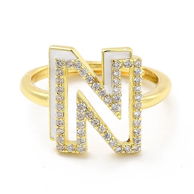 Mixed Color Enamel Initial Letter Adjustable Ring with Clear Cubic Zirconia RJEW-P045-01G-N-1
