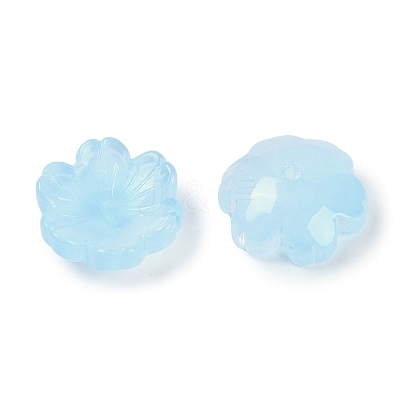 Transparent Spray Paint Glass Bead Caps GLAA-H035-04J-1