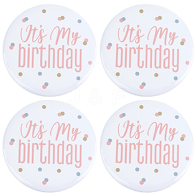 4Pcs It's My Birthday Tinplate Brooches JEWB-CN0001-12A-1