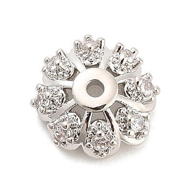 Flower Brass Micro Pave Clear Cubic Zirconia Bead Caps KK-H527-36P-1