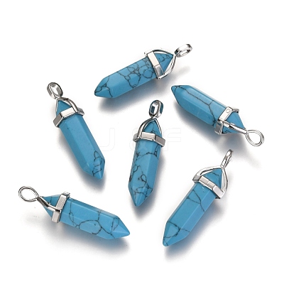 Dyed Synthetic Turquoise Pointed Pendants G-F295-03B-1