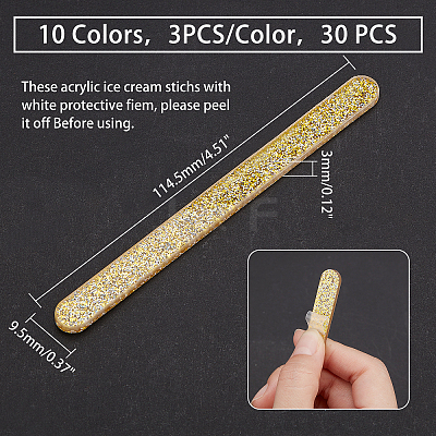 30Pcs 10 Colors Reusable Acrylic Paillette Cakesicle Sticks DIY-GA0002-46-1
