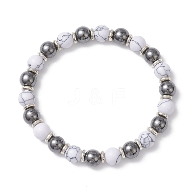 Non-Magnetic Synthetic Hematite & Howlite Beads Stretch Bracelets for Women BJEW-JB12830-1
