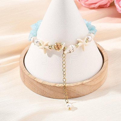 Beachy Natural white Jade Chip Beads & Synthetic Turquoise Charm Bracelets BJEW-JB14140-1