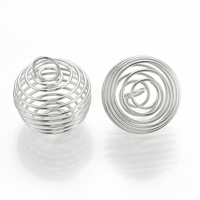 Hollow Lantern Iron Wire Bead Cage Pendants IFIN-N001-02P-1