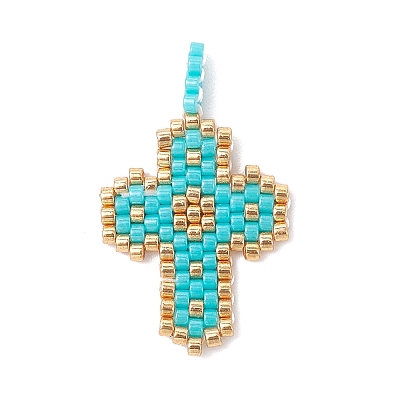 2Pcs 2 Styles Glass Seed Beaded Pendants PALLOY-MZ00883-1