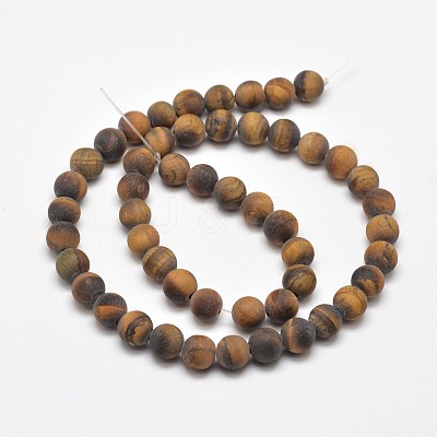Frosted Natural Tiger Eye Round Bead Strands G-E262-02-12mm-1