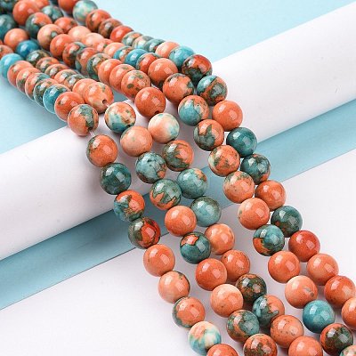 Synthetic Ocean White Jade Round Bead Strands G-M165-8mm-04-1