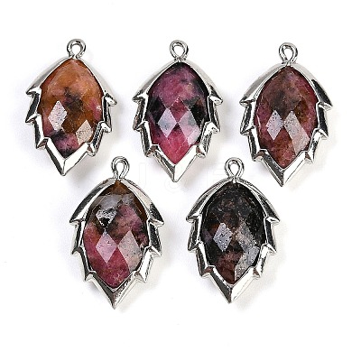 Natural Rhodonite Faceted Leaf Pendants G-I375-04P-04-1