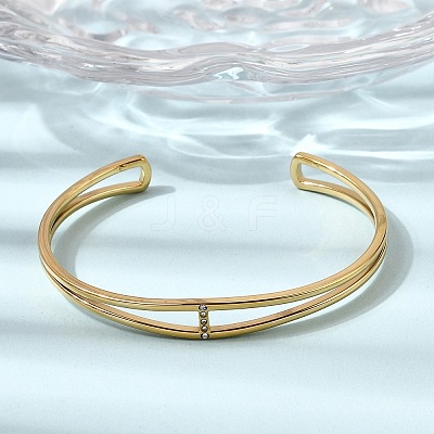 304 Stainless Steel Micro Pave Cubic Zirconia Double Layer Cuff Bangle for Women BJEW-K303-01G-1