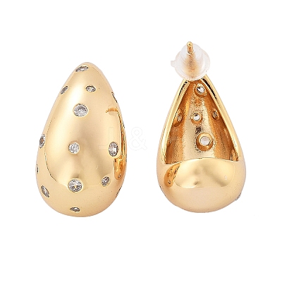Teardrop Brass Micro Pave Clear Cubic Zirconia Stud Earrings EJEW-K286-07G-01-1